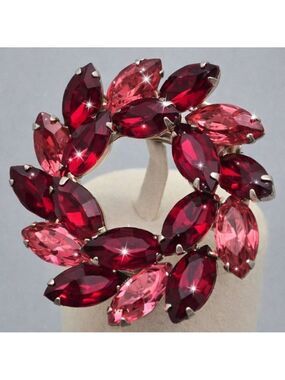 Cherry Ruby Red Pink Gemstone Crystal Vintage Brooch Pin Statement Estate Sale